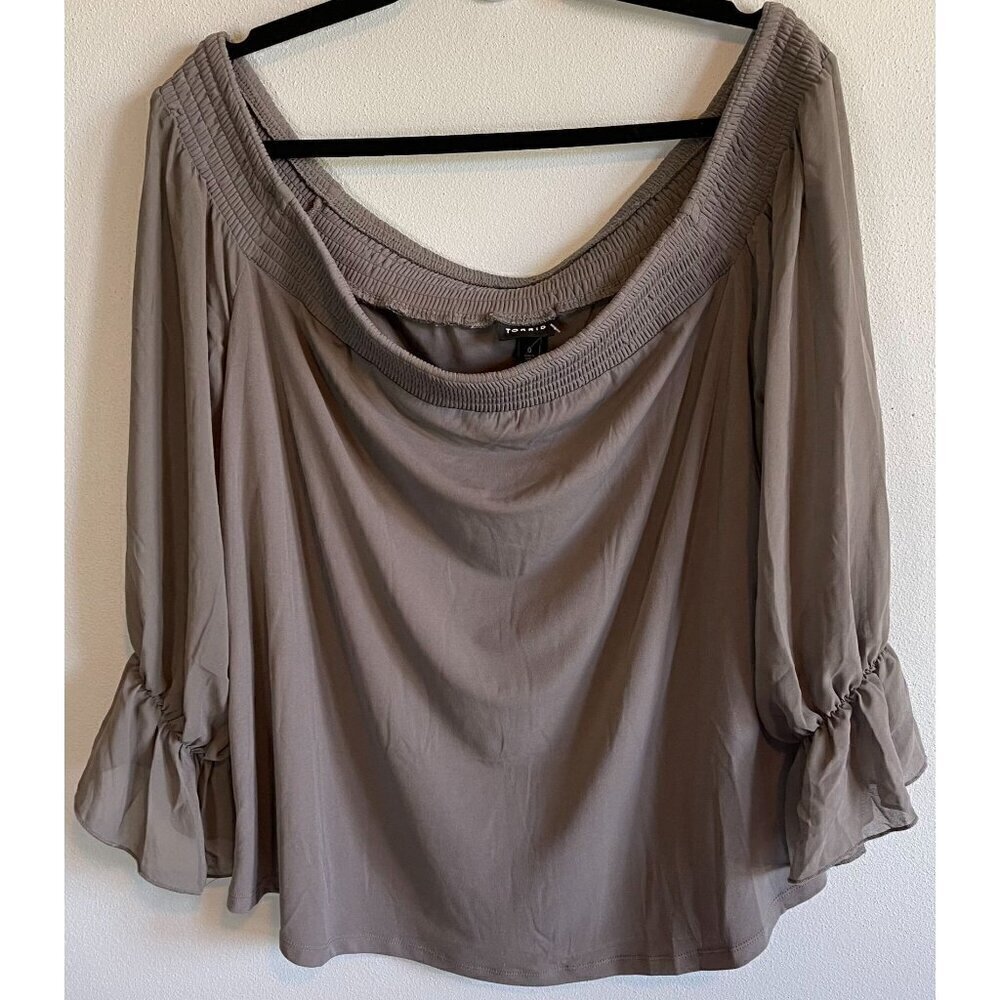 NWT Torrid Womens Gray Studio Knit Off Shoulder Smocked Chiffon Swing Top Large - Picture 2 of 13
